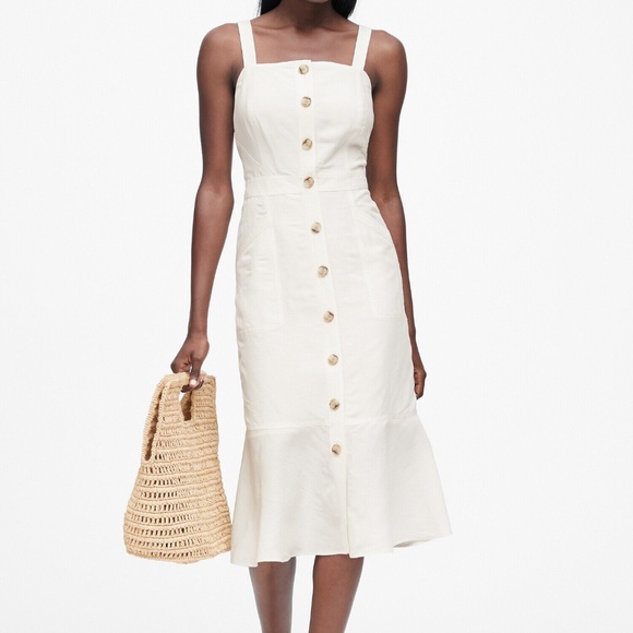 NWT Banana Republic Linen Blend Button Midi Dress
